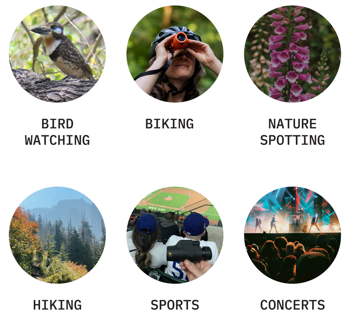 Perfect for birdwatching, biking, nature spotting, hiking, sports, concerts